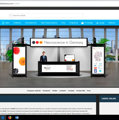 Screenshot „Virtueller Neuroscience in Germany-Gemeinschaftsstand/ Screenshot virtual joint Research in Germany